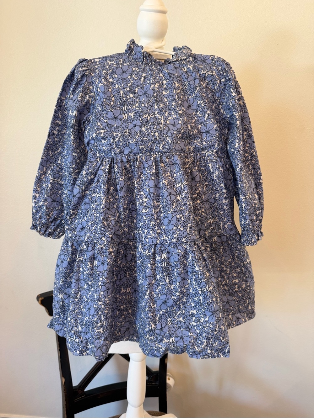 Girls' Blue Floral Ruffled Tiered Dress